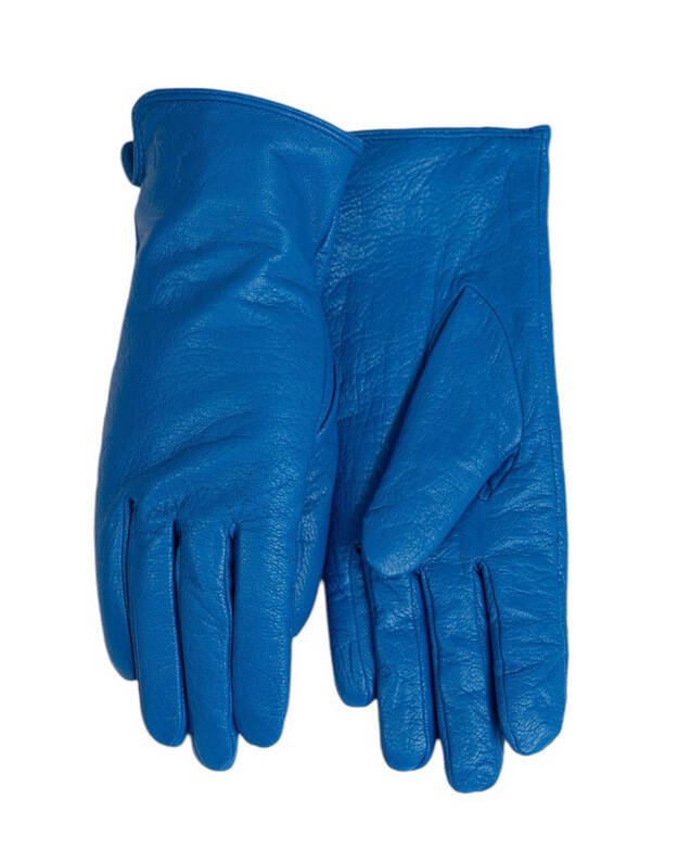 Moteriškos Mėlynos Natūralios Jaučio Odos Pirštinės Su Vilnoniu Pamušalu MOVJ14