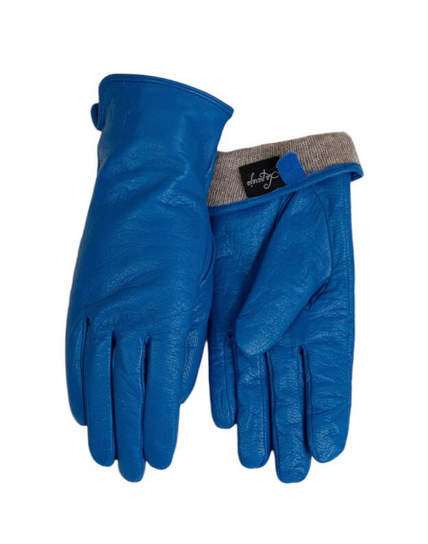 Moteriškos Mėlynos Natūralios Jaučio Odos Pirštinės Su Vilnoniu Pamušalu MOVJ14 1