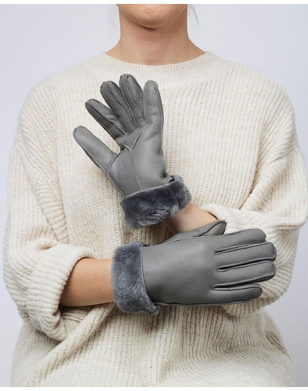 Grey Fur Gloves For Women MK80