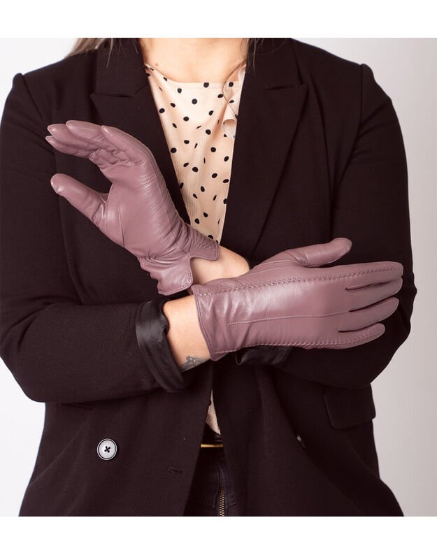 Moteriškos Alyvinės Natūralios Ožkos Odos Pirštinės Su Vilnoniu Pamušalu MOVZ13