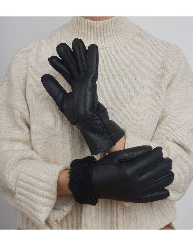 Moteriškos Juodos Šiltos Kailinės Pirštinės MKP06