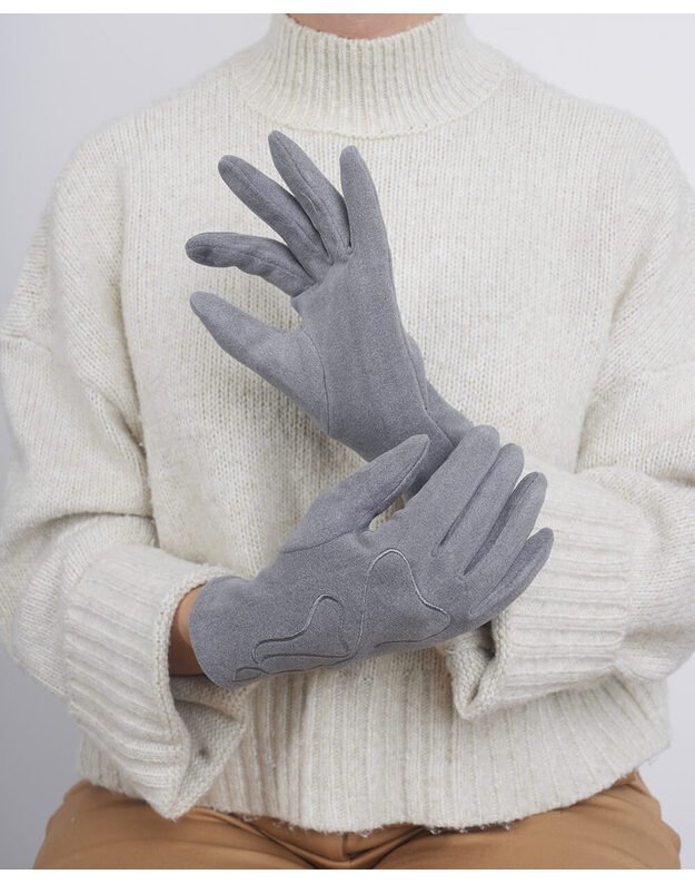 Moteriškos Pilkos Pirštinės Su Pašiltinimu Liečiamam Ekranui MB190 1