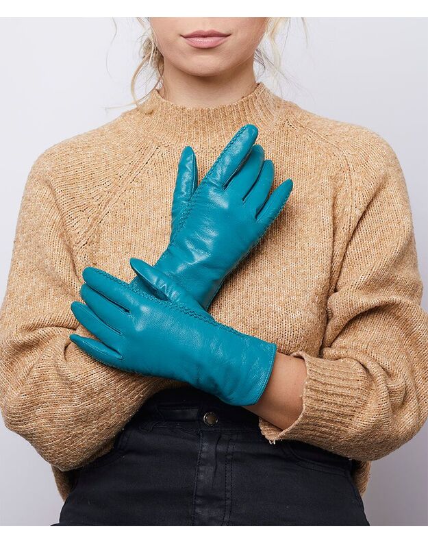 Moteri&scaron;kos Mėlynos Natūralios Odos Pir&scaron;tinės Su Vilnoniu Pamu&scaron;alu MOV51