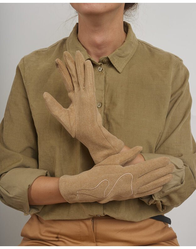 Moteriškos Smėlio Spalvos Pirštinės Su Pašiltinimu Liečiamam Ekranui MB192 1