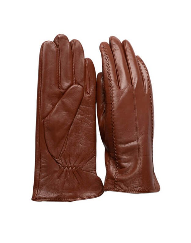 Moteriškos Rudos Natūralios Ožkos Odos Pirštinės Su Vilnoniu Pamušalu MOVZ02 2